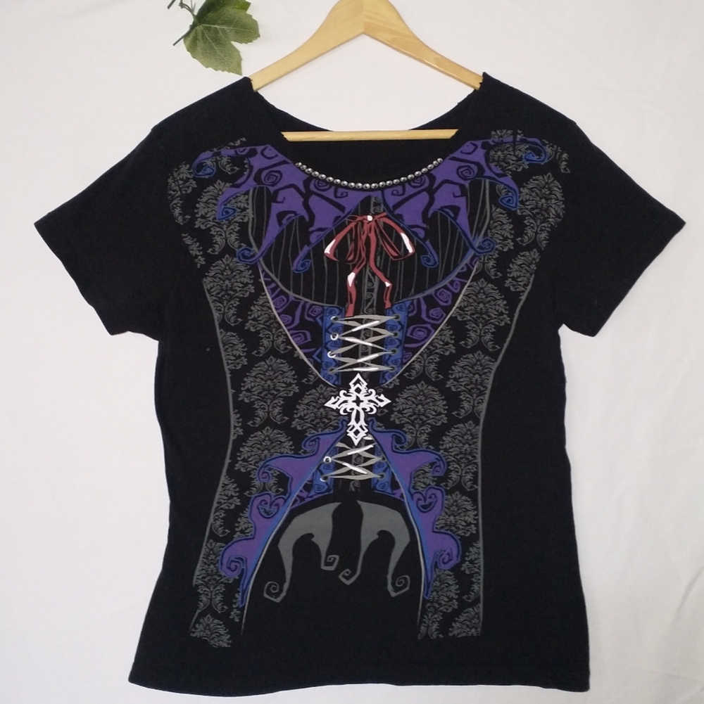 Gothic Vampire Whimsical Black and Purple Graphic Women's Top Blouse T M